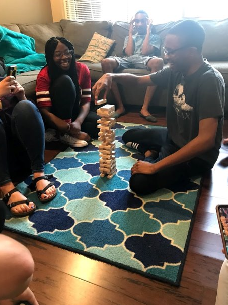 FRC members playing Jenga at cookie night