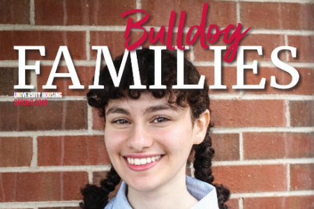 Bita Jadali on the cover of "Bulldog Families" magazine, smiling.