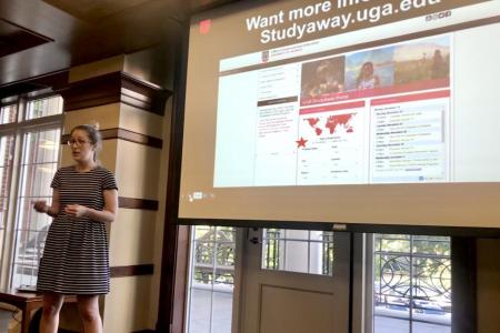 Sarah Quinn gives presentation on studying abroad.